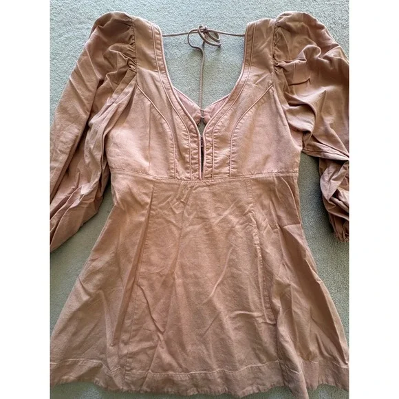 FARM Rio for Anthropologie Rose Pink Puff Sleeve V Neck Mini Dress XL - Picture 4 of 9